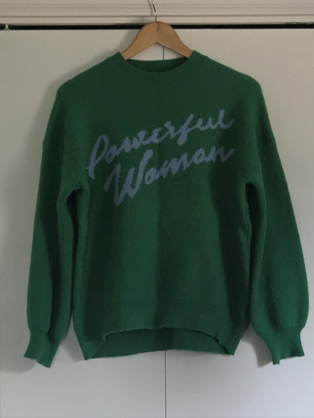 Dressed in LALA Green Crewneck Sweater with Light Script